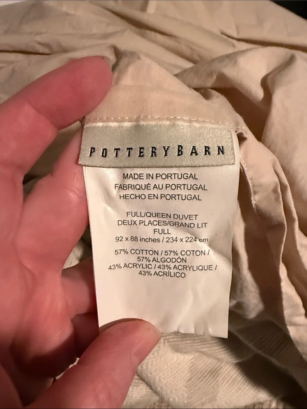 Pottery Barn Cream Cross-stitch Botanical Full Queen Cotton Blend Duvet Cover